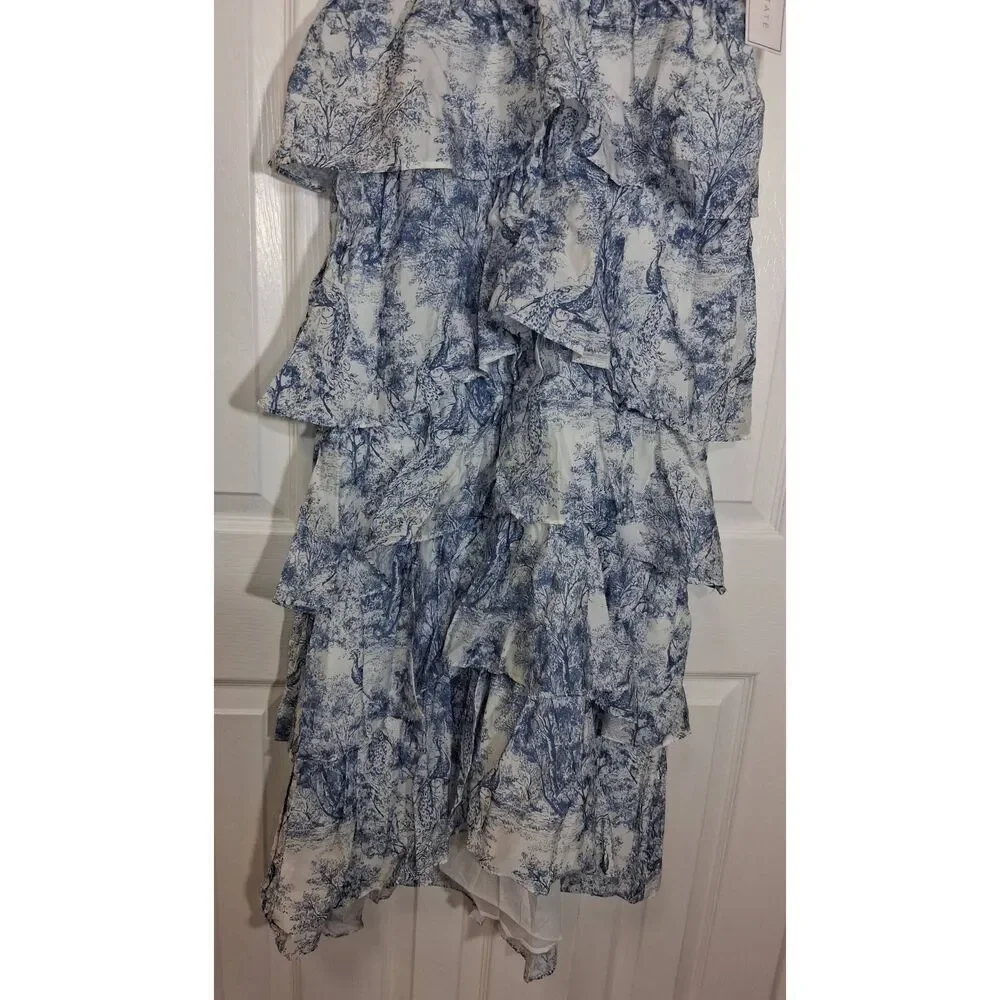 1.state womens size 4 small maxi long tiered dress blue white fairy boho